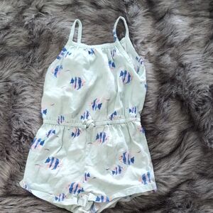 Old Navy Blue and White Romper Whimsical Fish Design